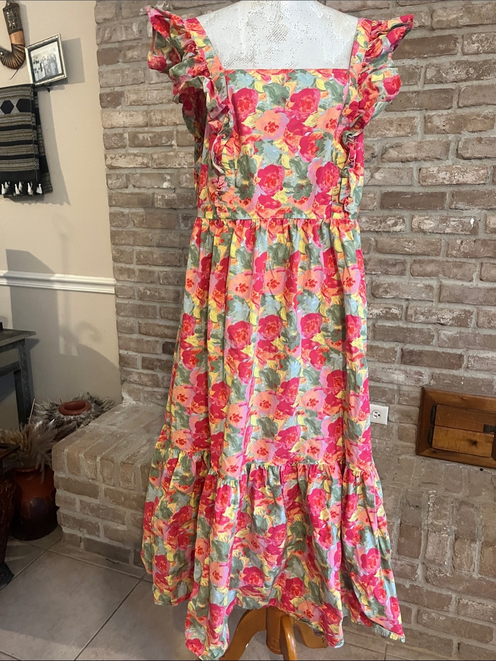 Floral Ruffle Midi Dress in Soft Pink